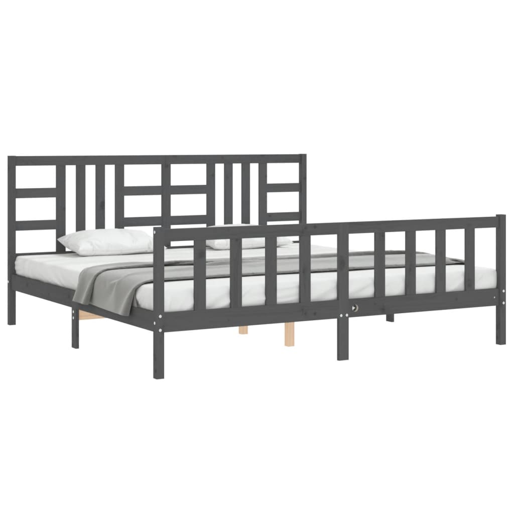 Bedframe Met Hoofdbord Massief Hout 200 x 200 cm Grijs