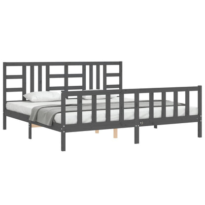 Bedframe Met Hoofdbord Massief Hout 200 x 200 cm Grijs