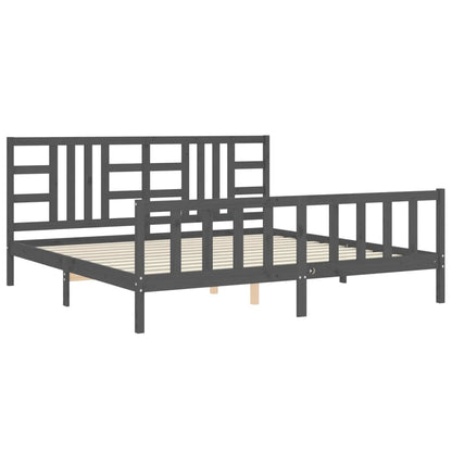 Bedframe Met Hoofdbord Massief Hout 200 x 200 cm Grijs