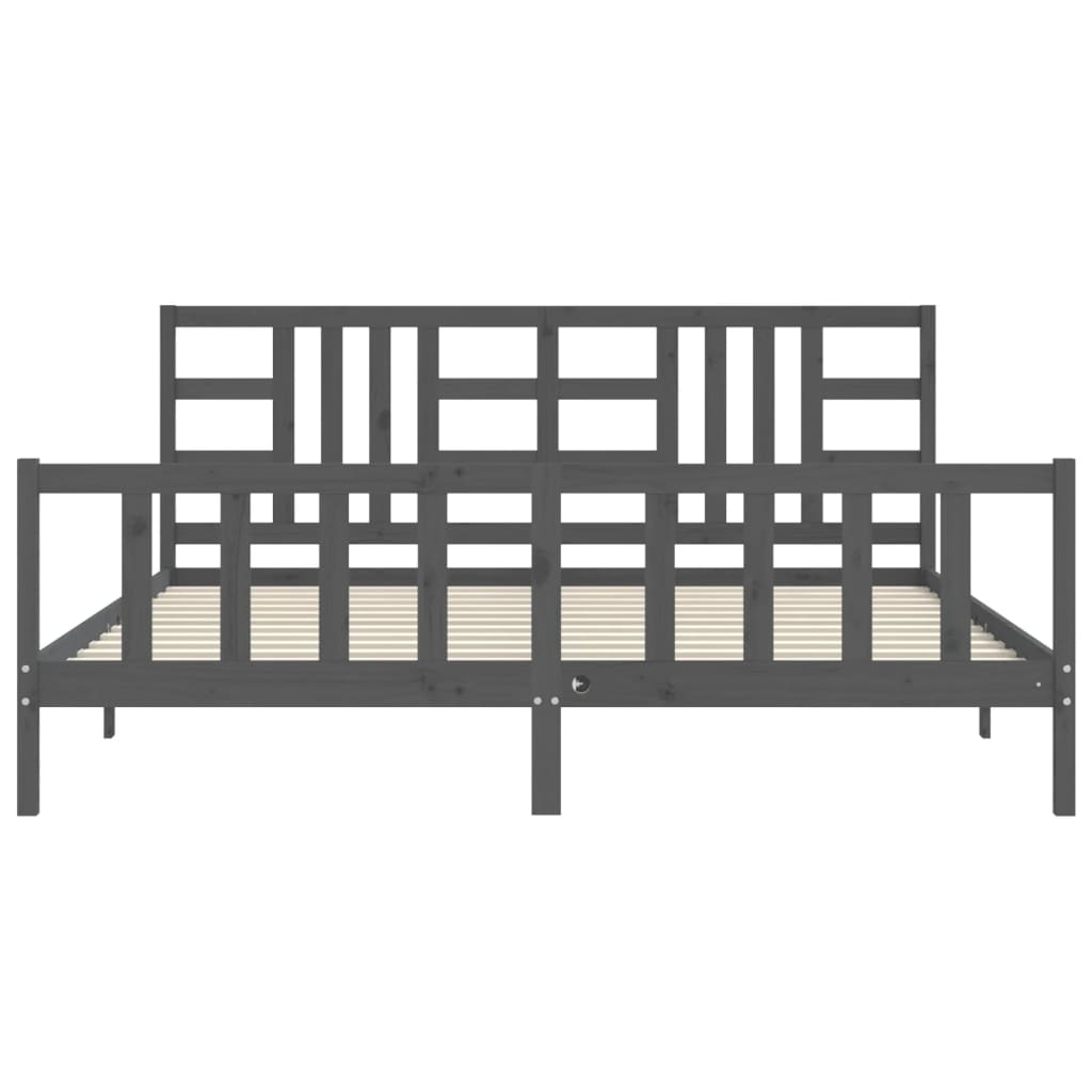 Bedframe Met Hoofdbord Massief Hout 200 x 200 cm Grijs