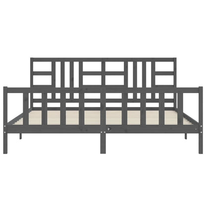 Bedframe Met Hoofdbord Massief Hout 200 x 200 cm Grijs