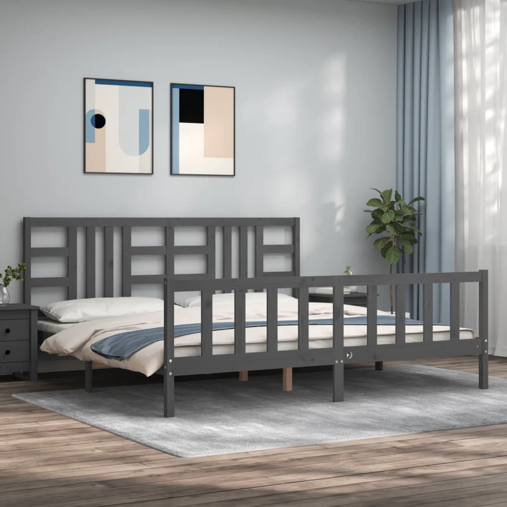 Bedframe Met Hoofdbord Massief Hout 200 x 200 cm Grijs