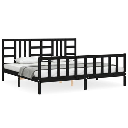 Bedframe Met Hoofdbord Massief Hout 200 x 200 cm Zwart