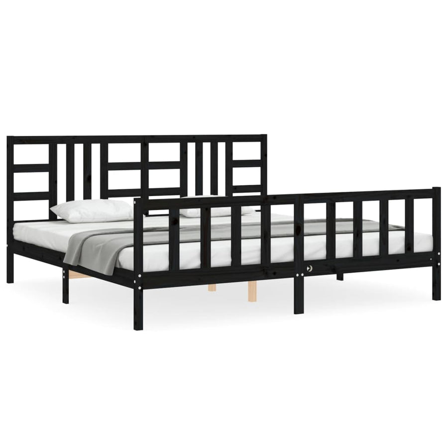 Bedframe Met Hoofdbord Massief Hout 200 x 200 cm Zwart