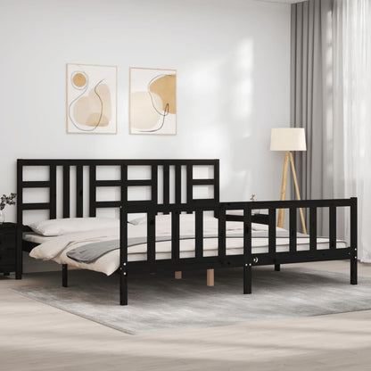 Bedframe Met Hoofdbord Massief Hout 200 x 200 cm Zwart