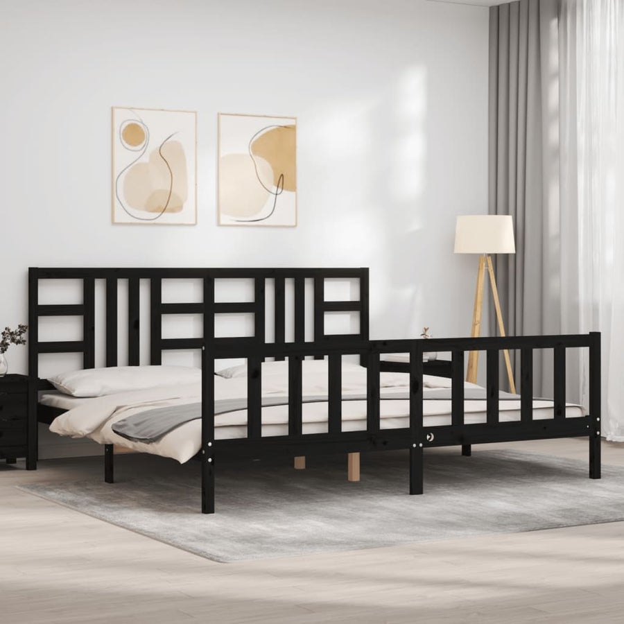 Bedframe Met Hoofdbord Massief Hout 200 x 200 cm Zwart