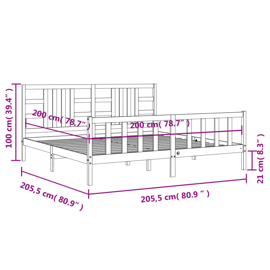 Bedframe Met Hoofdbord Massief Hout 200 x 200 cm Zwart