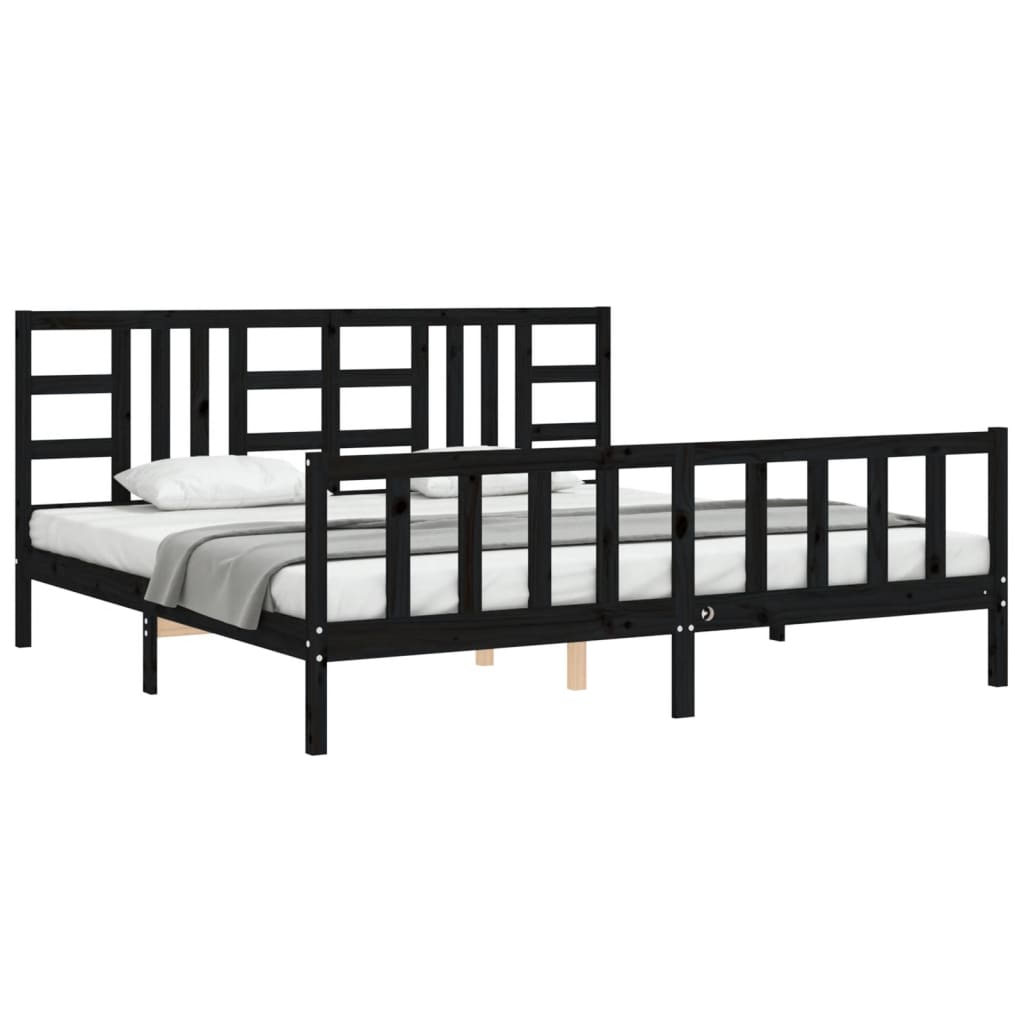 Bedframe Met Hoofdbord Massief Hout 200 x 200 cm Zwart
