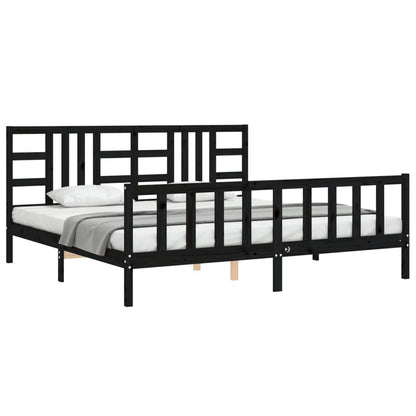 Bedframe Met Hoofdbord Massief Hout 200 x 200 cm Zwart