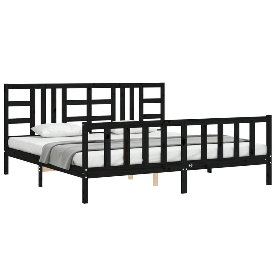 Bedframe Met Hoofdbord Massief Hout 200 x 200 cm Zwart