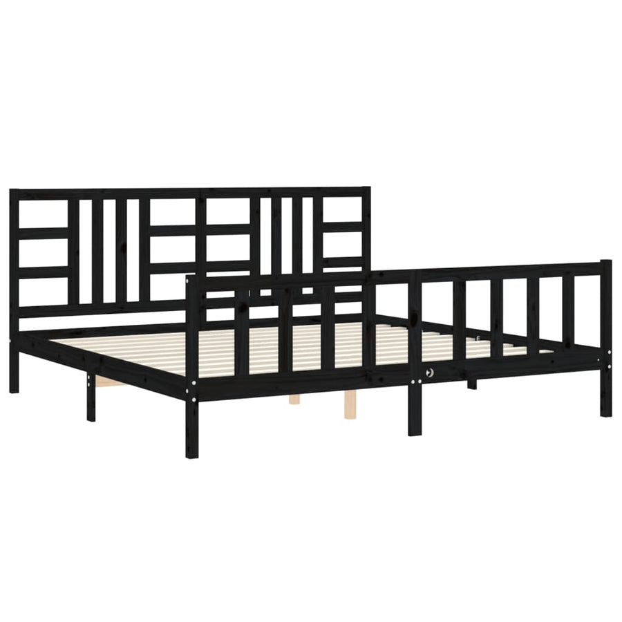 Bedframe Met Hoofdbord Massief Hout 200 x 200 cm Zwart