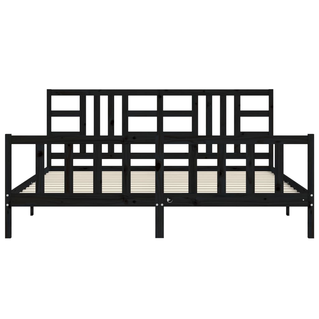 Bedframe Met Hoofdbord Massief Hout 200 x 200 cm Zwart