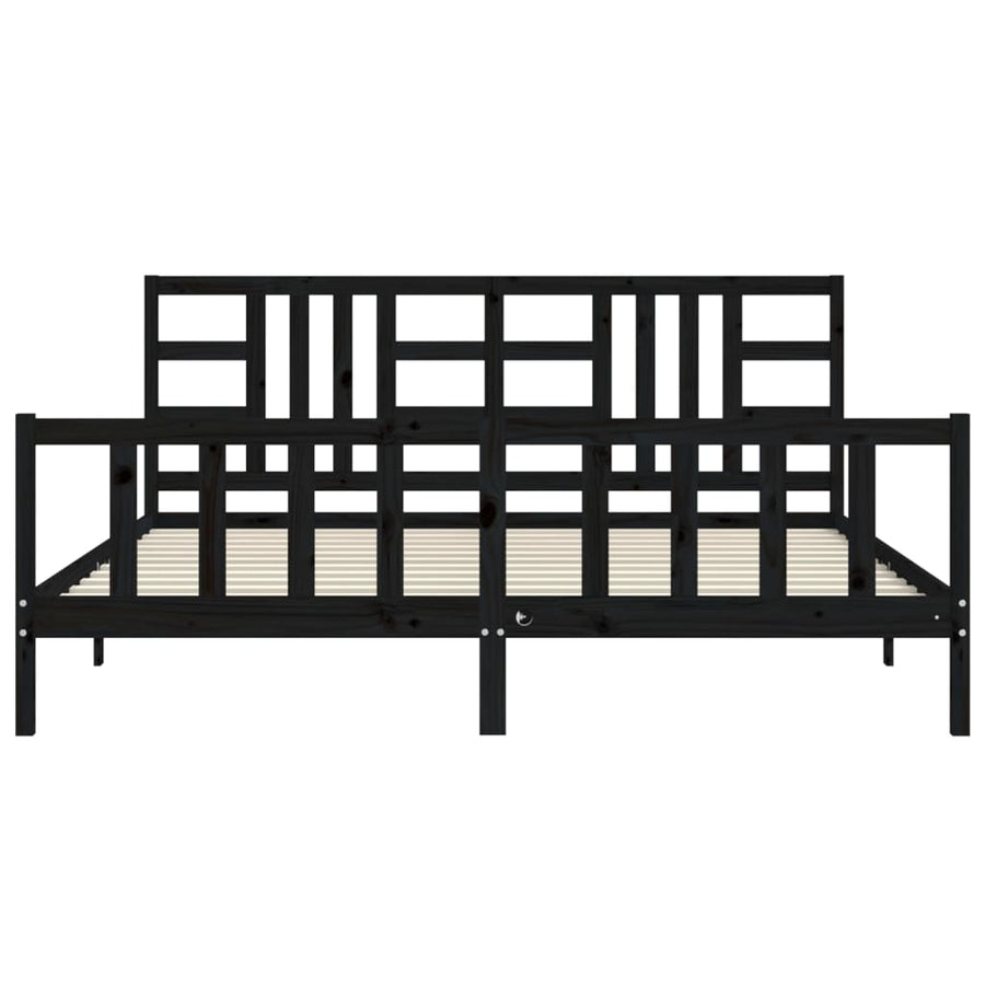 Bedframe Met Hoofdbord Massief Hout 200 x 200 cm Zwart