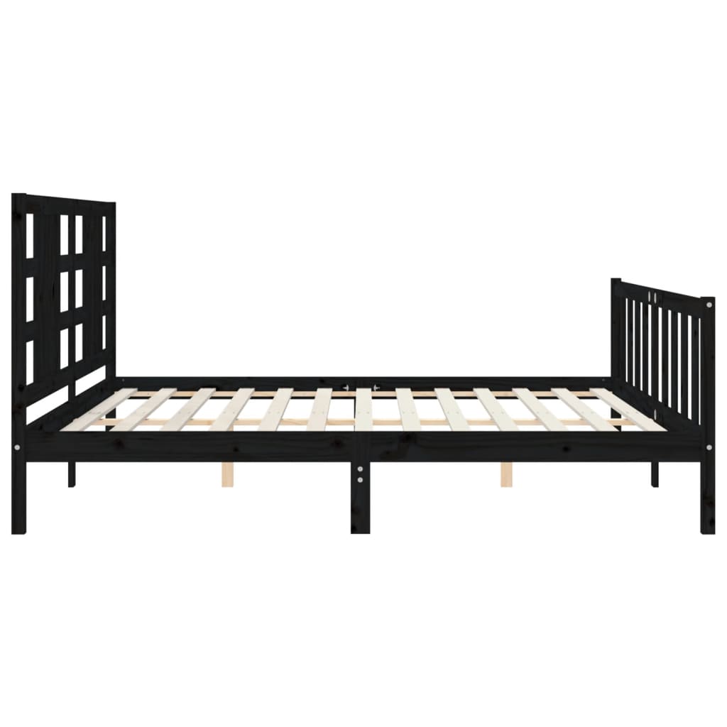 Bedframe Met Hoofdbord Massief Hout 200 x 200 cm Zwart