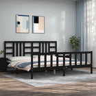 Solid wood bed frame with headboard black 200x200 cm