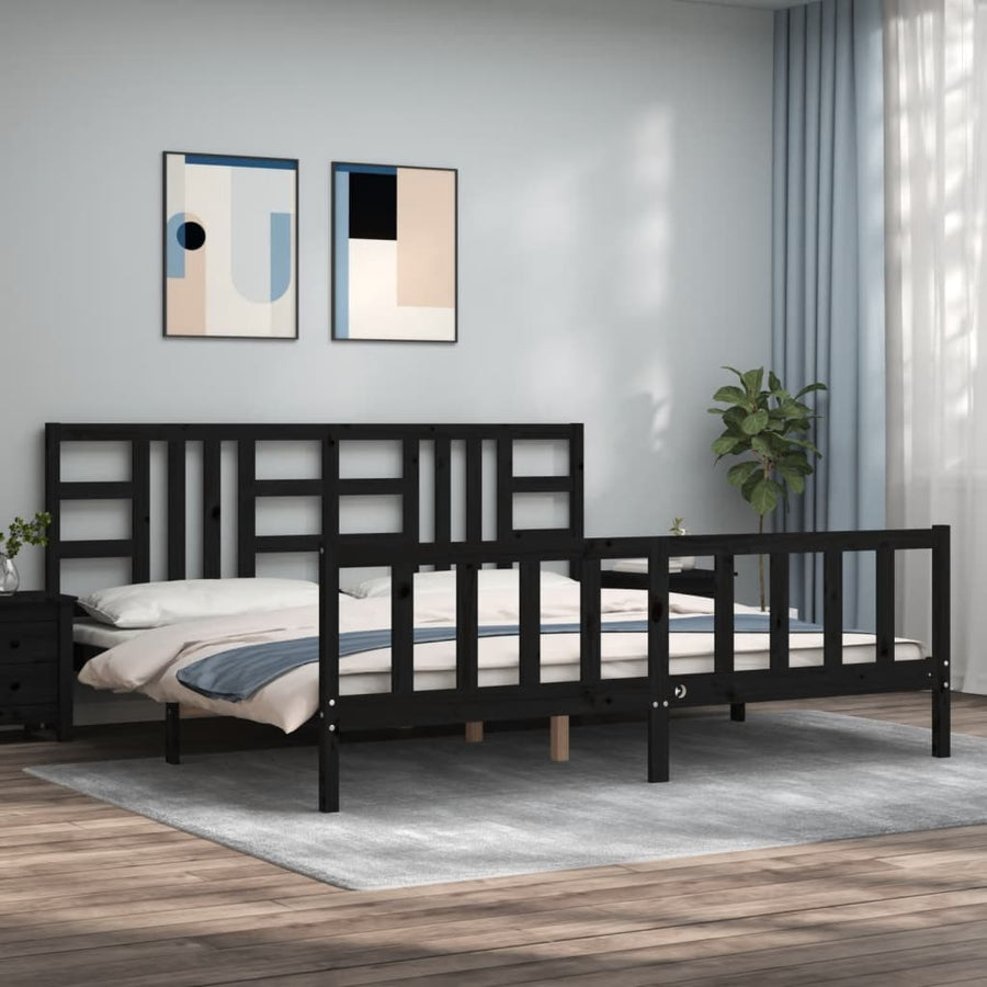 Bedframe Met Hoofdbord Massief Hout 200 x 200 cm Zwart