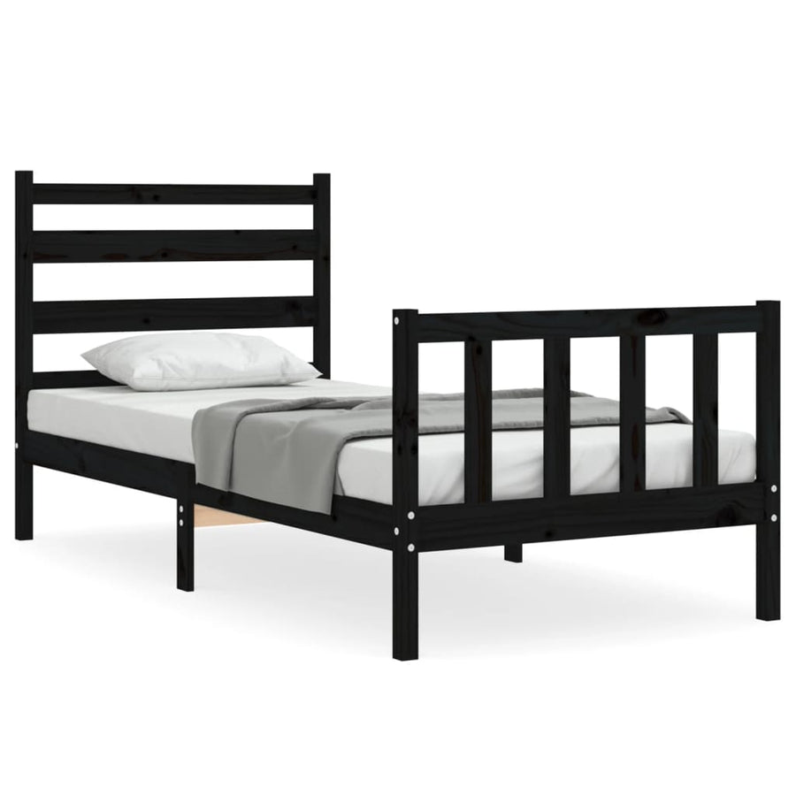 Bedframe Met Hoofdbord Massief Hout 2Ft6 Small Single 75 x 190 cm Zwart
