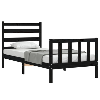 Bedframe Met Hoofdbord Massief Hout 2Ft6 Small Single 75 x 190 cm Zwart