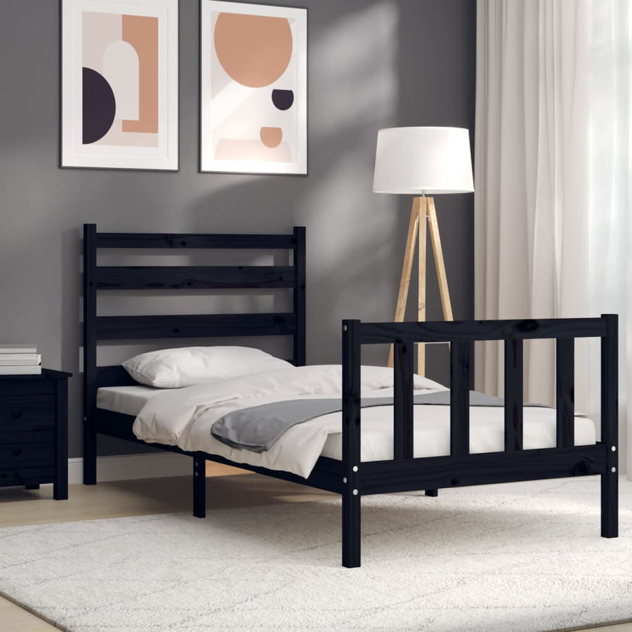 Bedframe Met Hoofdbord Massief Hout 2Ft6 Small Single 75 x 190 cm Zwart