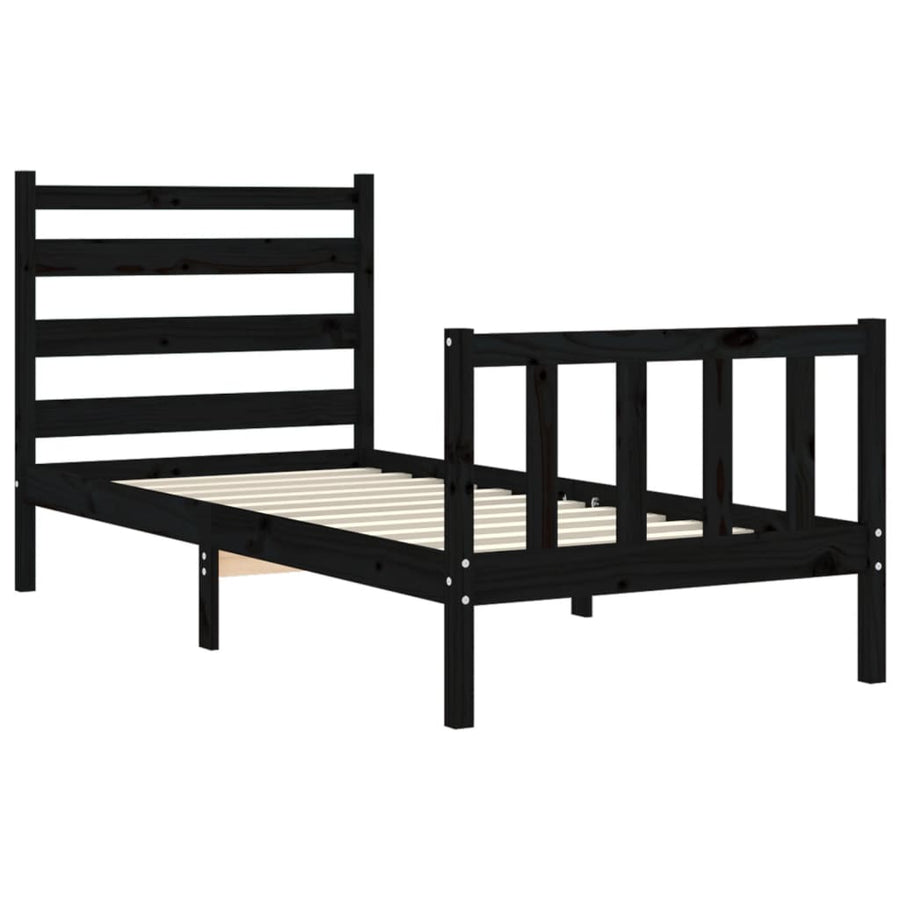 Bedframe Met Hoofdbord Massief Hout 2Ft6 Small Single 75 x 190 cm Zwart
