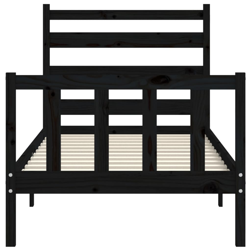 Bedframe Met Hoofdbord Massief Hout 2Ft6 Small Single 75 x 190 cm Zwart