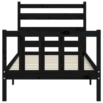 Bedframe Met Hoofdbord Massief Hout 2Ft6 Small Single 75 x 190 cm Zwart