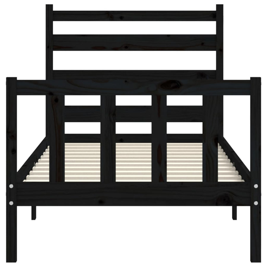Bedframe Met Hoofdbord Massief Hout 2Ft6 Small Single 75 x 190 cm Zwart