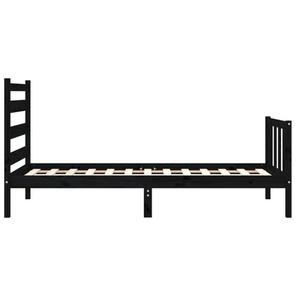 Bedframe Met Hoofdbord Massief Hout 2Ft6 Small Single 75 x 190 cm Zwart