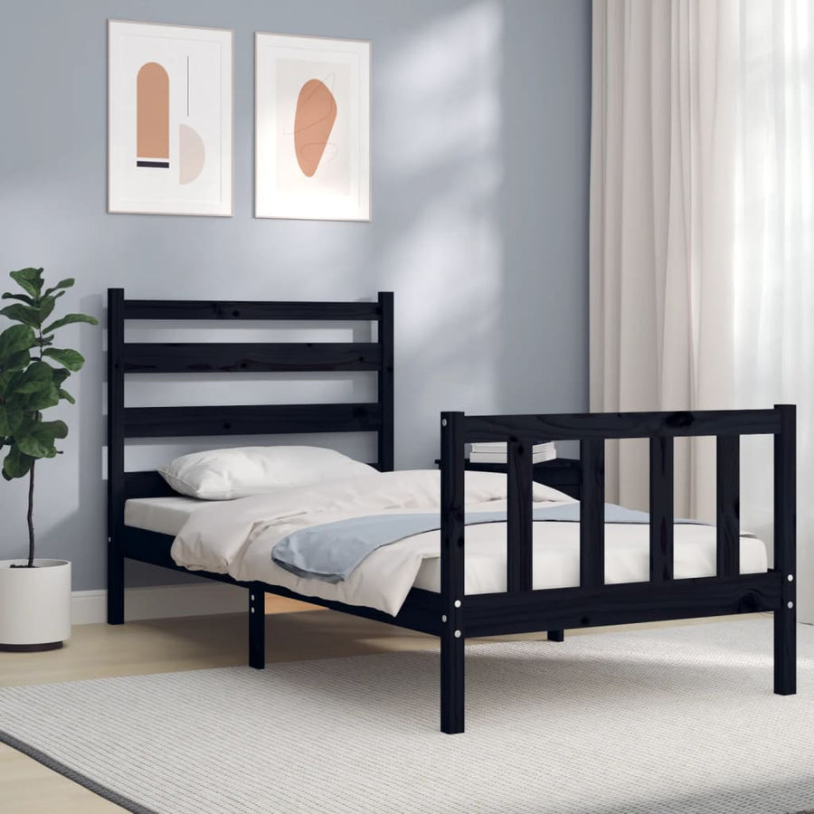 Bedframe Met Hoofdbord Massief Hout 2Ft6 Small Single 75 x 190 cm Zwart