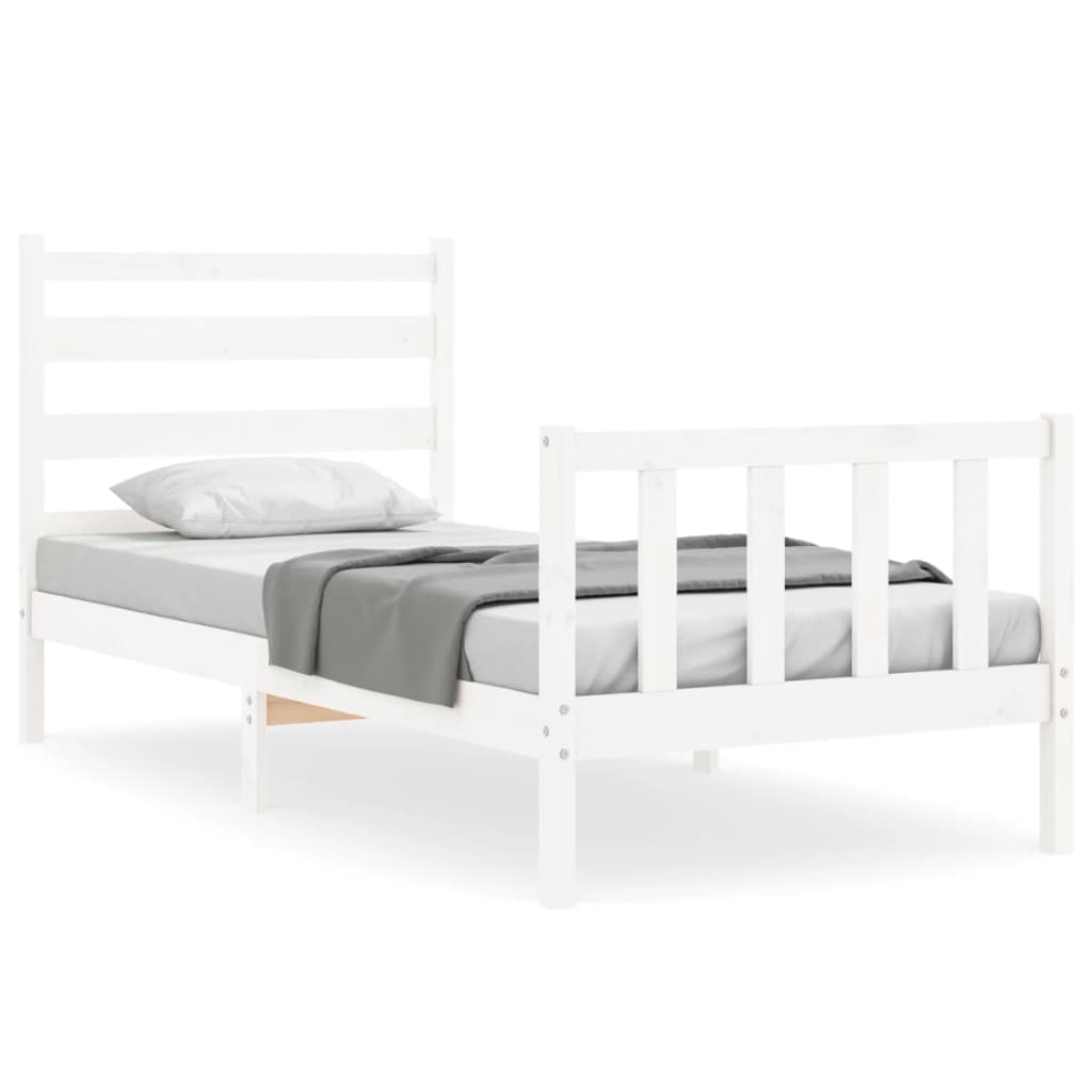 Bedframe Met Hoofdbord Massief Hout 100 x 200 cm Wit