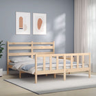 Bedframe Met Hoofdbord Massief Hout 160 x 200 cm Naturel