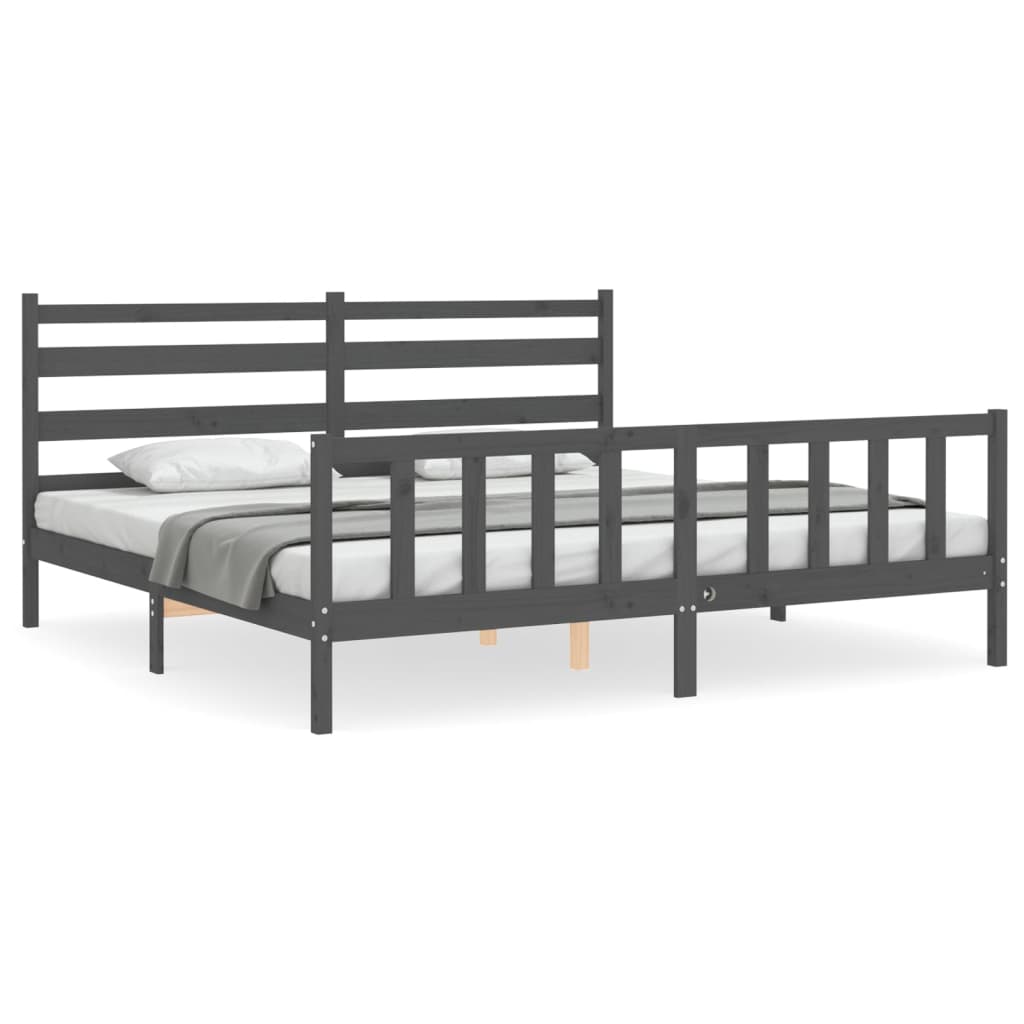 Bedframe Met Hoofdbord Massief Hout 200 x 200 cm Grijs