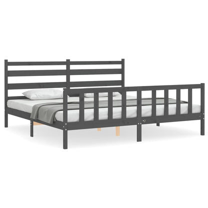 Bedframe Met Hoofdbord Massief Hout 200 x 200 cm Grijs