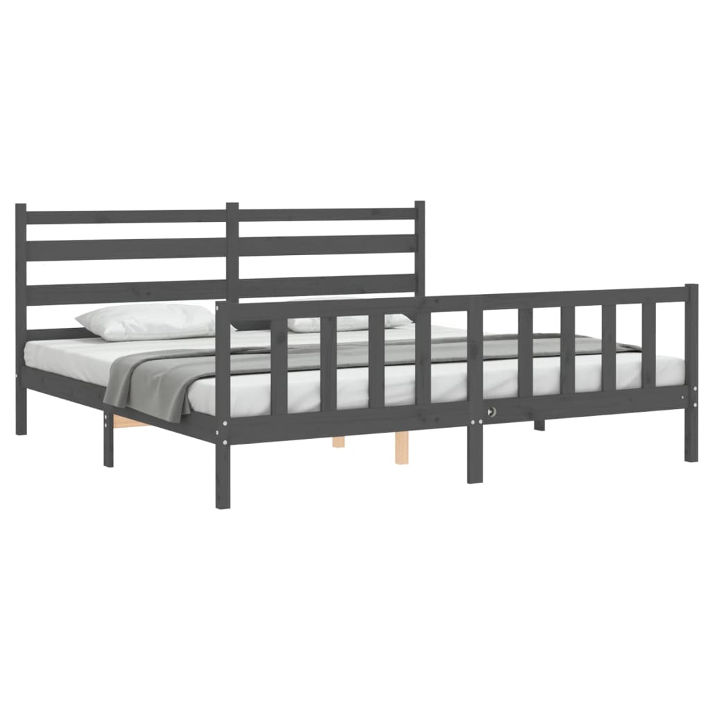 Bedframe Met Hoofdbord Massief Hout 200 x 200 cm Grijs
