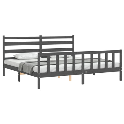 Bedframe Met Hoofdbord Massief Hout 200 x 200 cm Grijs