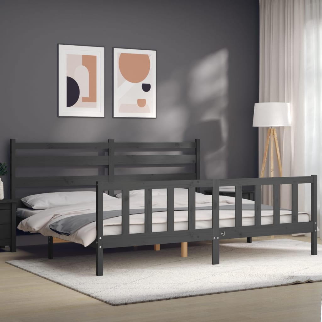 Bedframe Met Hoofdbord Massief Hout 200 x 200 cm Grijs