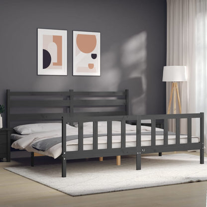 Bedframe Met Hoofdbord Massief Hout 200 x 200 cm Grijs