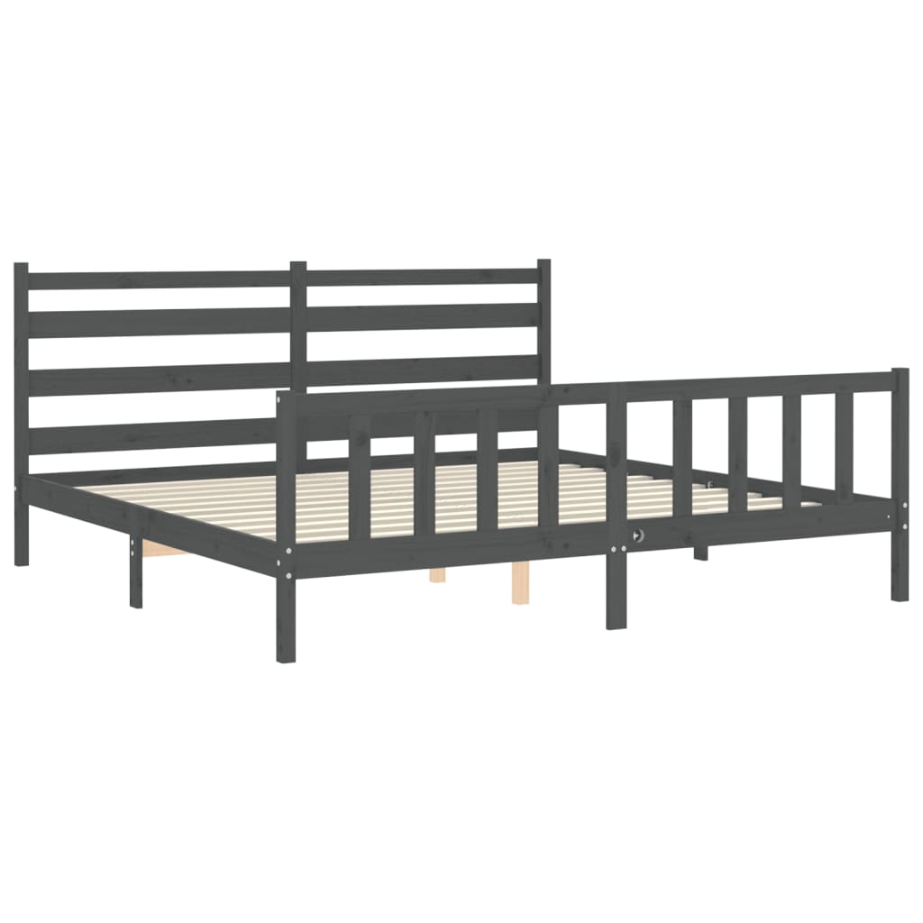 Bedframe Met Hoofdbord Massief Hout 200 x 200 cm Grijs