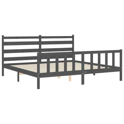 Bedframe Met Hoofdbord Massief Hout 200 x 200 cm Grijs