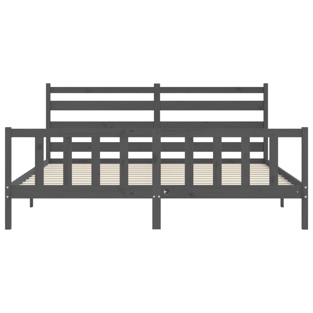 Bedframe Met Hoofdbord Massief Hout 200 x 200 cm Grijs