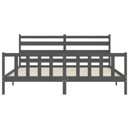 Bedframe Met Hoofdbord Massief Hout 200 x 200 cm Grijs