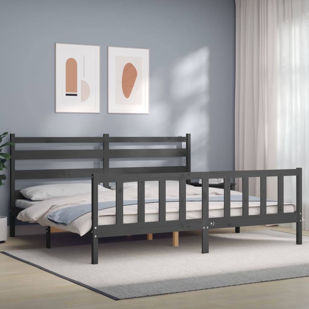 Bedframe Met Hoofdbord Massief Hout 200 x 200 cm Grijs