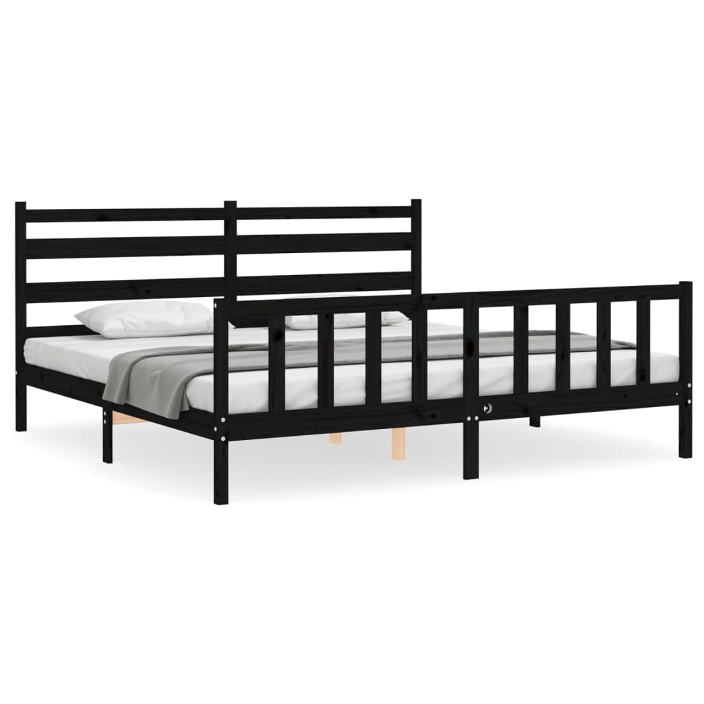 Bedframe Met Hoofdbord Massief Hout 200 x 200 cm Zwart