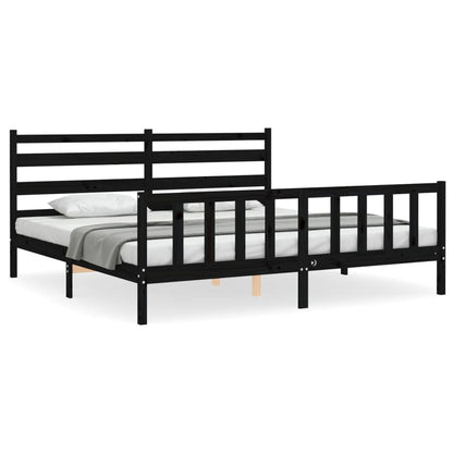 Bedframe Met Hoofdbord Massief Hout 200 x 200 cm Zwart