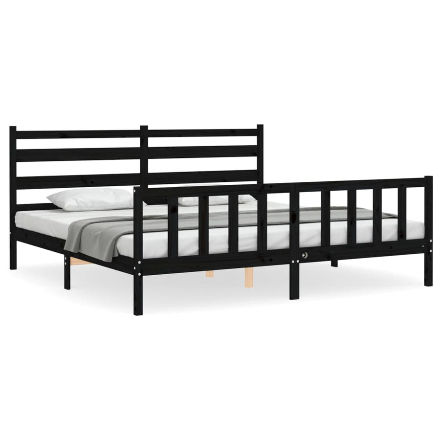 Bedframe Met Hoofdbord Massief Hout 200 x 200 cm Zwart