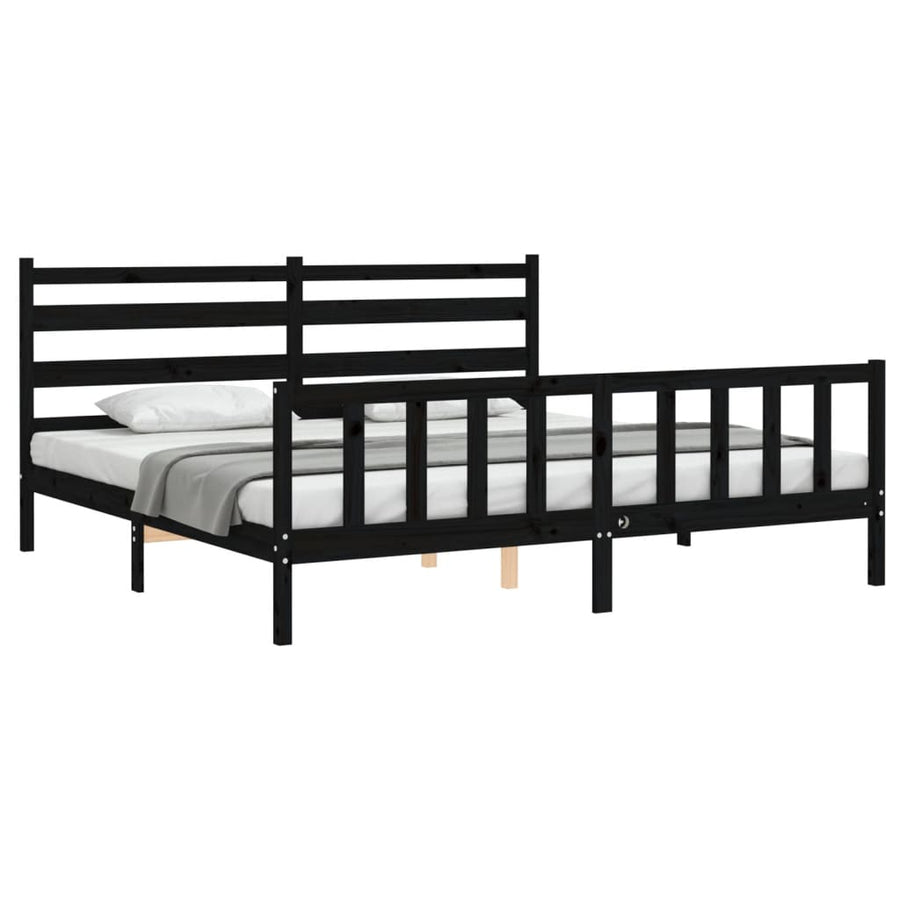 Bedframe Met Hoofdbord Massief Hout 200 x 200 cm Zwart