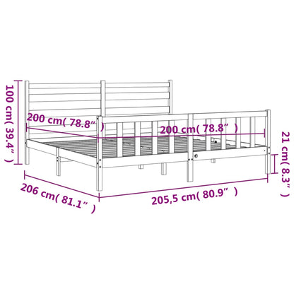 Bedframe Met Hoofdbord Massief Hout 200 x 200 cm Zwart