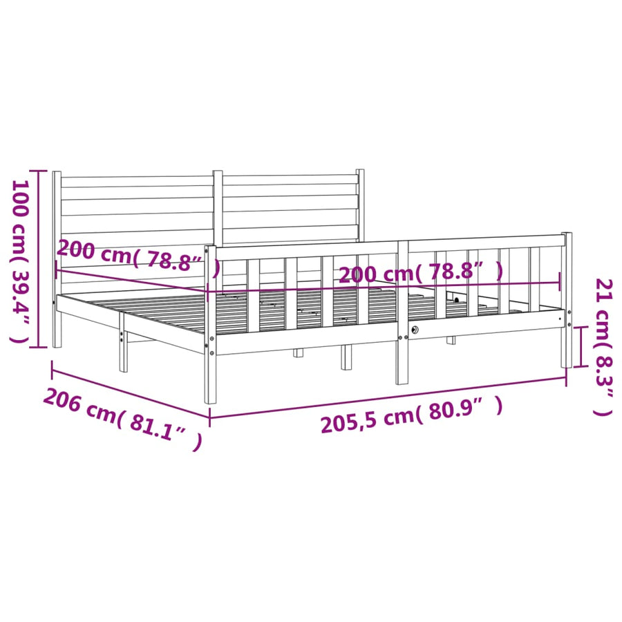 Bedframe Met Hoofdbord Massief Hout 200 x 200 cm Zwart