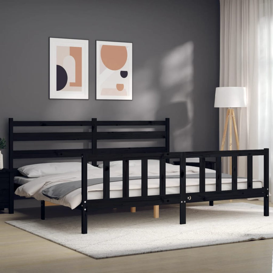 Bedframe Met Hoofdbord Massief Hout 200 x 200 cm Zwart