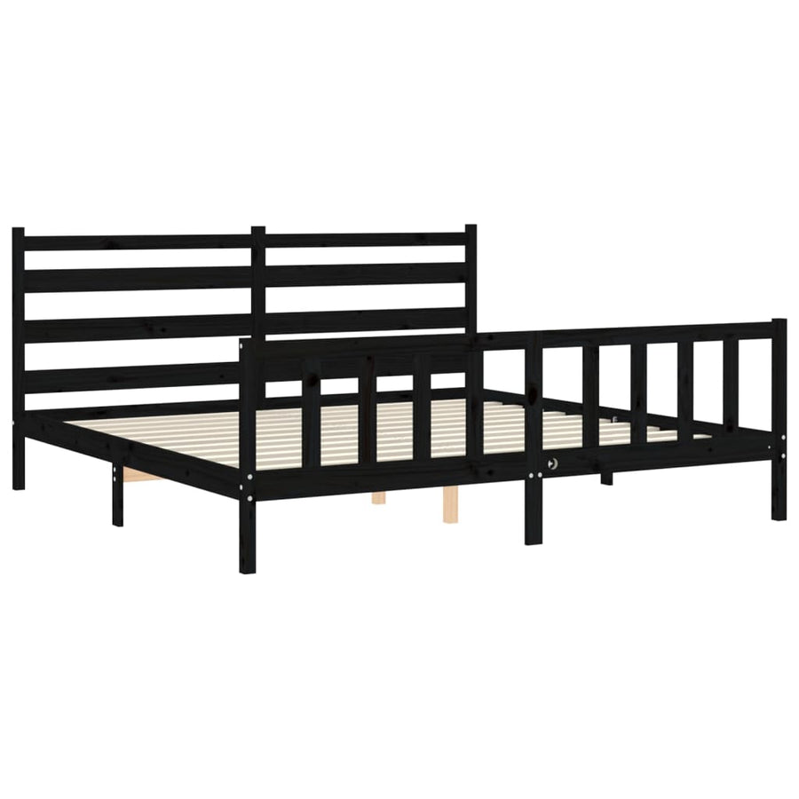 Bedframe Met Hoofdbord Massief Hout 200 x 200 cm Zwart